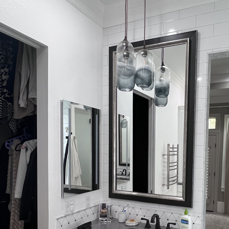 COMLETE PRIMARY BATH RENNOVATION:  CONTEMPORARY LIGHT FIXTURES, CUSTOM MIRROR FRAME, TILE BACKSPLASH....